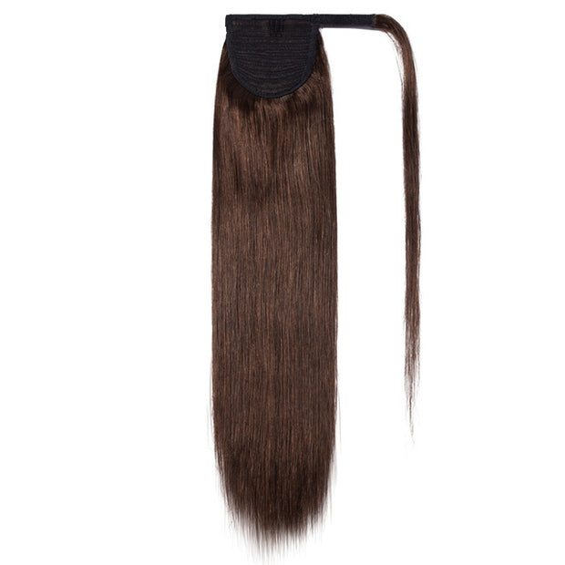 100% Human Hair Clip-in Ponytail Extensions: #004 Medium Brown
