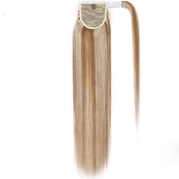 100% Human Hair Clip-in Ponytail Extensions: #18-613 Medium Ash- Sandy Highlights