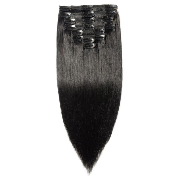 100% Human Hair Clip- in Extensions - #001 Black Velvet