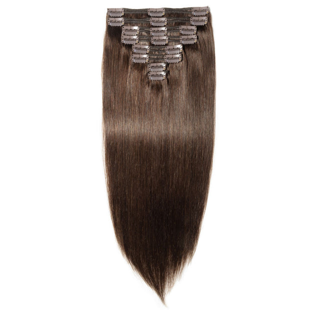 100% Human Hair Clip- in Extensions - #002 Dark Brown