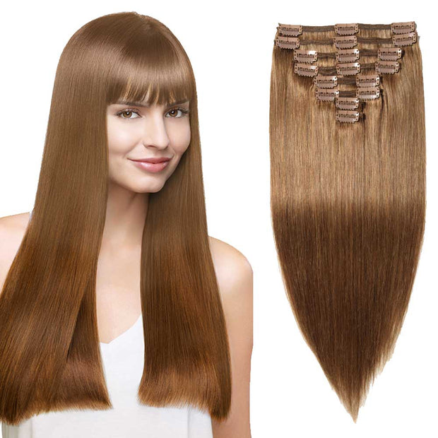 100% Human Hair Clip- in Extensions - #006 Light Brown